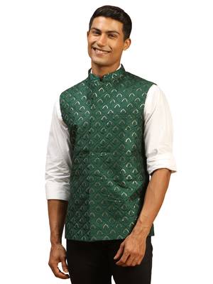 Green Silk Blend Nehru Jacket 1