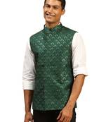 Green Silk Blend Nehru Jacket