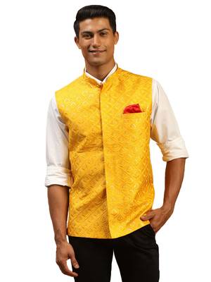 Yellow Silk Blend Nehru Jacket 1