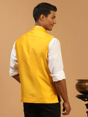 Yellow Silk Blend Nehru Jacket 3