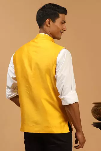 Yellow Silk Blend Nehru Jacket