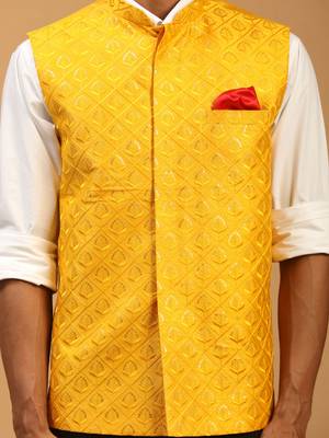 Yellow Silk Blend Nehru Jacket 4