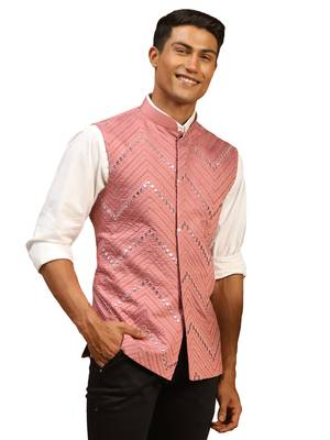 Onion Mirror Work Nehru Jacket 1