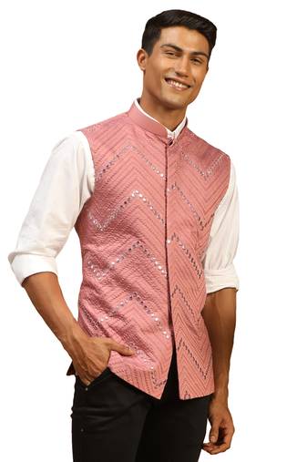 Men'S Onion Mirror Work Nehru Jacket