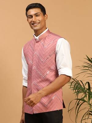 Onion Mirror Work Nehru Jacket 2