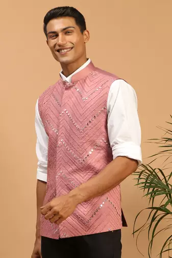 Onion Mirror Work Nehru Jacket