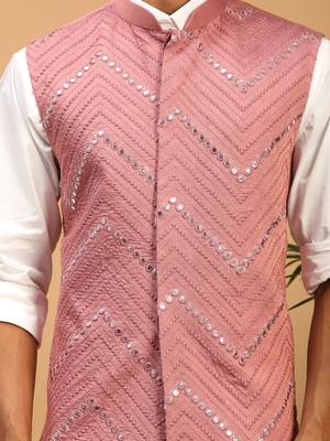 Onion Mirror Work Nehru Jacket 4