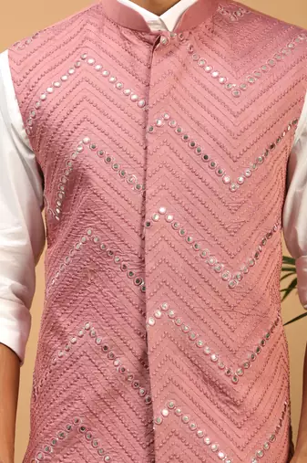 Onion Mirror Work Nehru Jacket