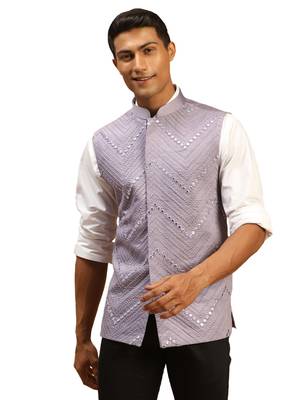 Purple Mirror Work Nehru Jacket 1