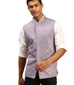 Men'S Purple Mirror Work Nehru Jacket