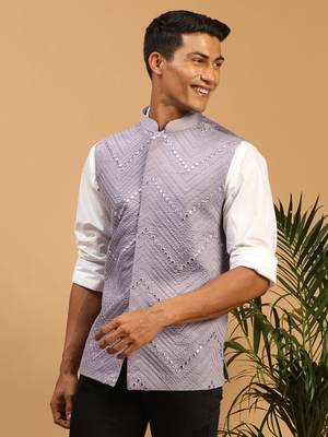 Purple Mirror Work Nehru Jacket 2