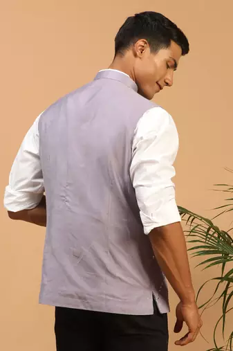Purple Mirror Work Nehru Jacket