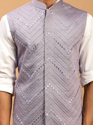 Purple Mirror Work Nehru Jacket 4
