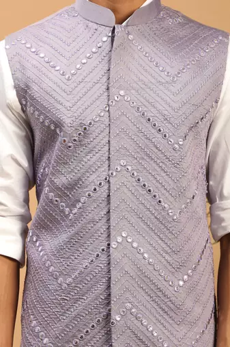 Purple Mirror Work Nehru Jacket