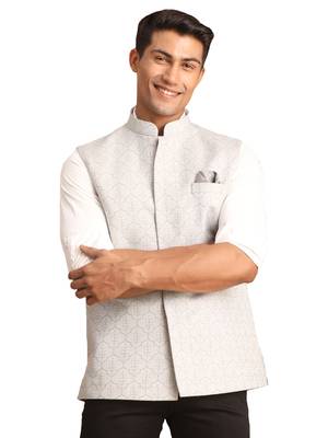 Grey Silk Blend Nehru Jacket 1