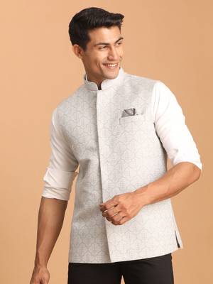 Grey Silk Blend Nehru Jacket 2