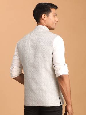 Grey Silk Blend Nehru Jacket 3