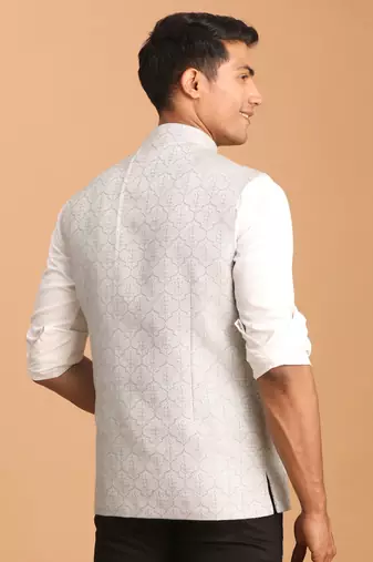 Grey Silk Blend Nehru Jacket