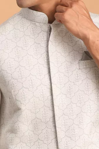 Grey Silk Blend Nehru Jacket