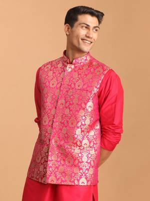 Pink Jaquard Nehru Jacket 2