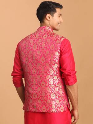 Pink Jaquard Nehru Jacket 3