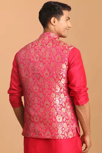 Pink Jaquard Nehru Jacket