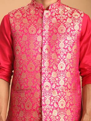 Pink Jaquard Nehru Jacket 4