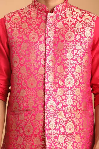 Pink Jaquard Nehru Jacket