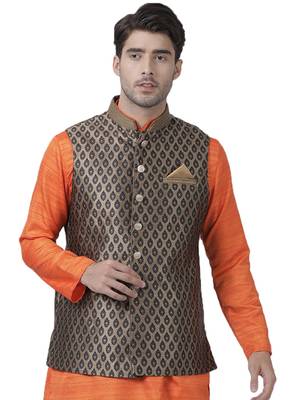 Black Silk Blend Nehru Jacket 1