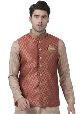 Maroon Silk Blend Nehru Jacket 1