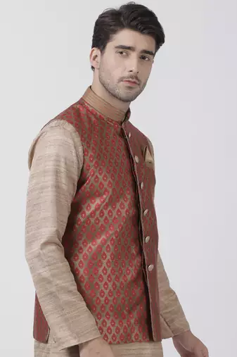 Maroon Silk Blend Nehru Jacket