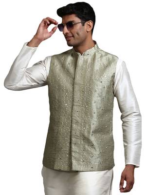 Mint Green Mirror Work Nehru Jacket 1