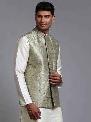 Mint Green Mirror Work Nehru Jacket 2