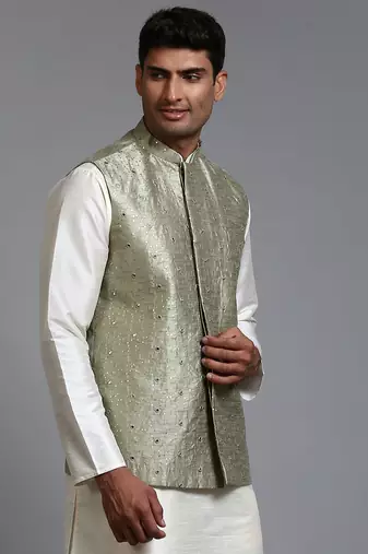 Mint Green Mirror Work Nehru Jacket