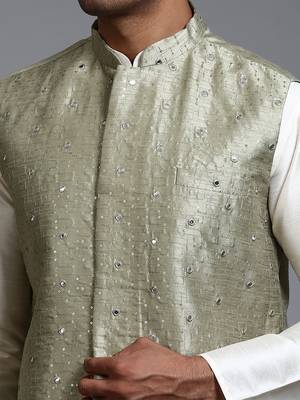 Mint Green Mirror Work Nehru Jacket 4