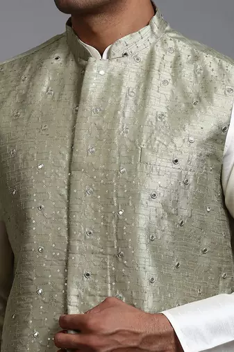 Mint Green Mirror Work Nehru Jacket