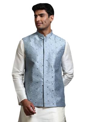 Grey Mirror Work Nehru Jacket 1