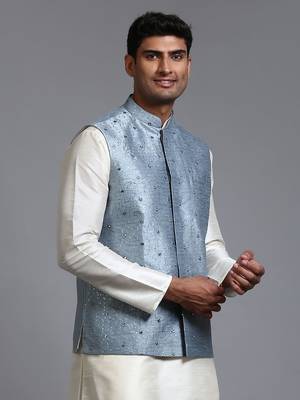 Grey Mirror Work Nehru Jacket 2