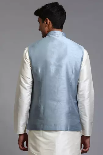 Grey Mirror Work Nehru Jacket