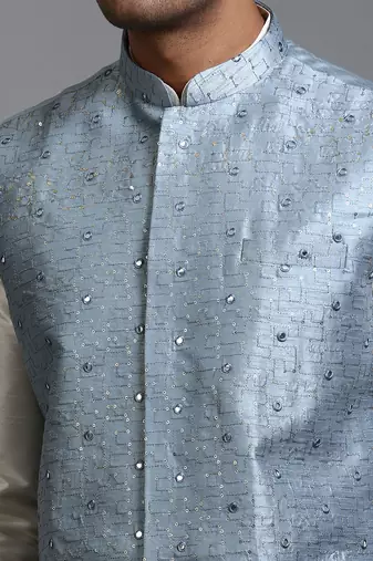 Grey Mirror Work Nehru Jacket