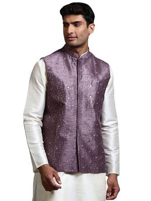 Purple Mirror Work Nehru Jacket 1