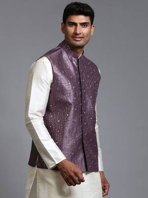 Purple Mirror Work Nehru Jacket 2