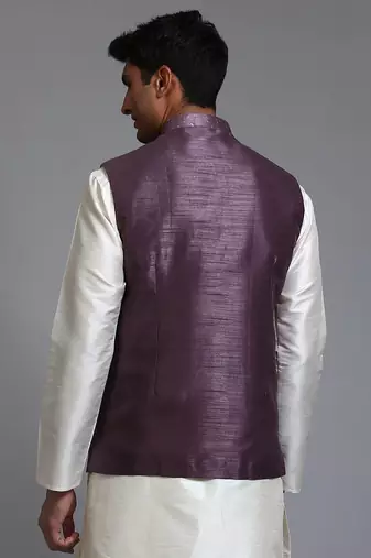 Purple Mirror Work Nehru Jacket