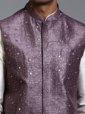 Purple Mirror Work Nehru Jacket 4
