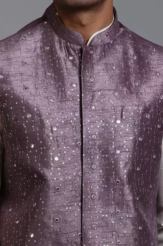 Purple Mirror Work Nehru Jacket