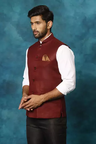 Men'S Maroon - Nehru Jacket