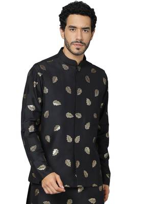 Men'S Black Sequins Nehru Jacket 1