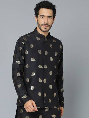 Men'S Black Sequins Nehru Jacket 2