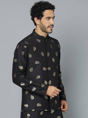 Men'S Black Sequins Nehru Jacket 3