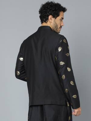 Men'S Black Sequins Nehru Jacket 4